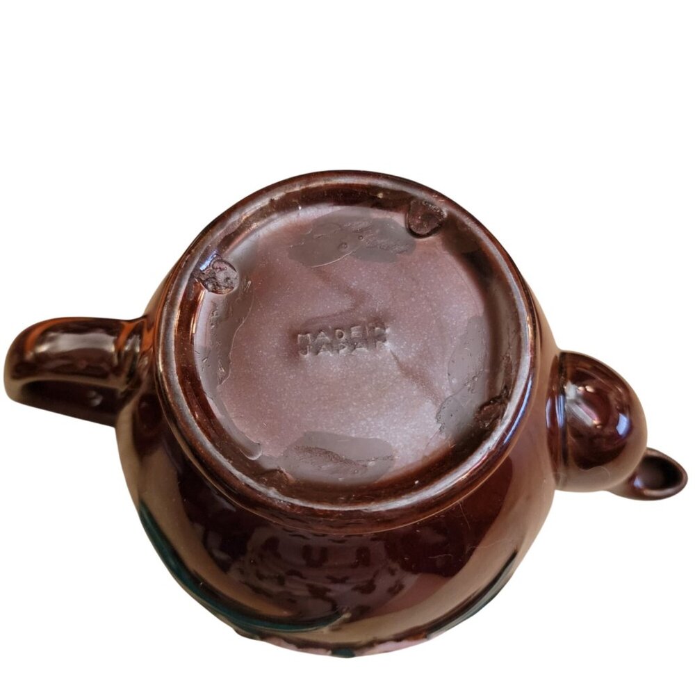 Vintage Brown Floral Ceramic Teapot Made in Japan Raised Flower Design - Picture 6 of 9